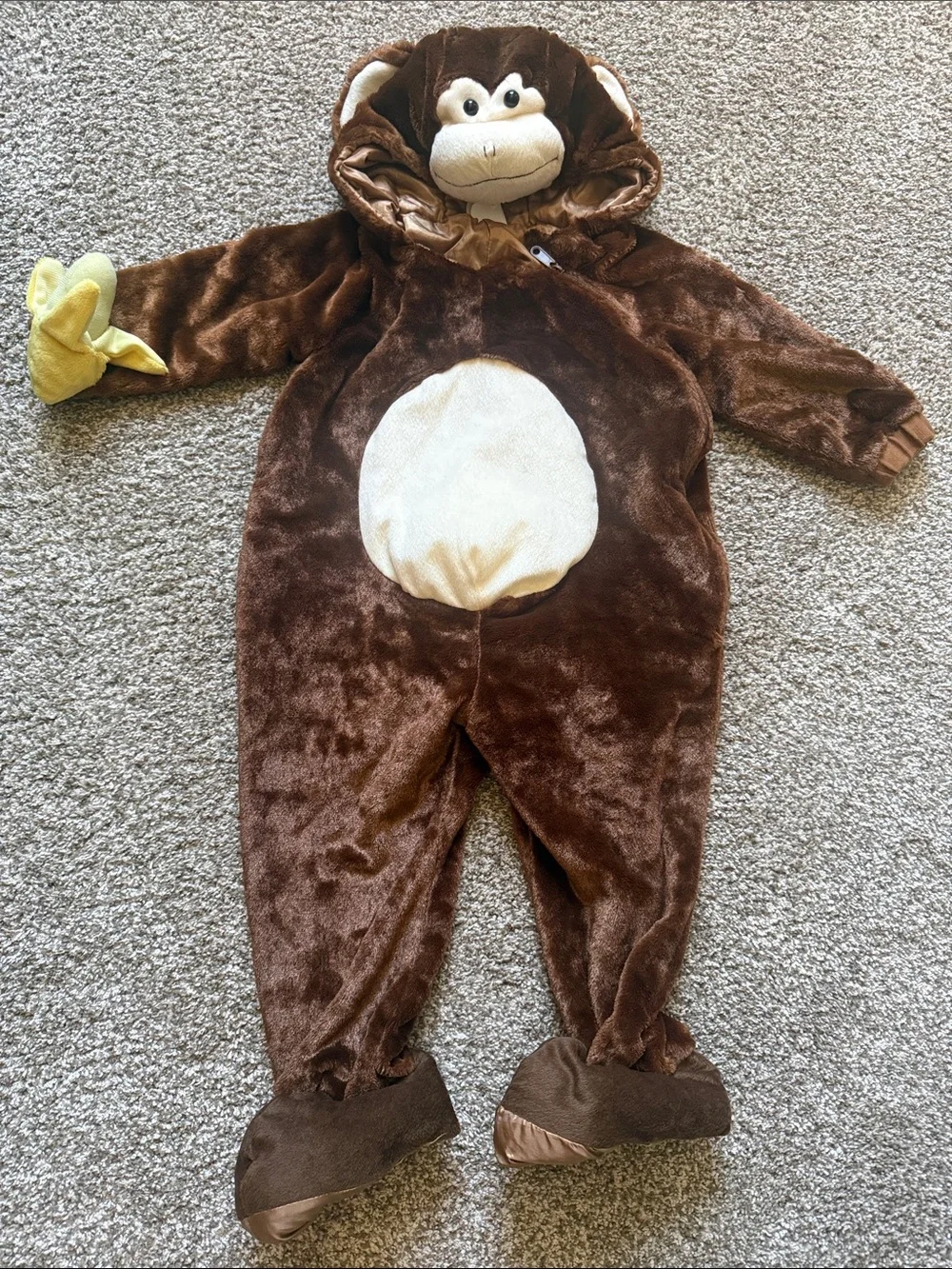 🐒 BROWN & CREAM MONKEY WITH BANANA 🍌 BODYSUIT COSTUME SIZE 2-3T 🌟EUC🌟